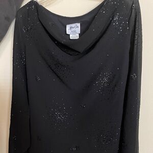 Jeffrey and Dara Evenings Black Sheer Scoop Neck Embellished Top